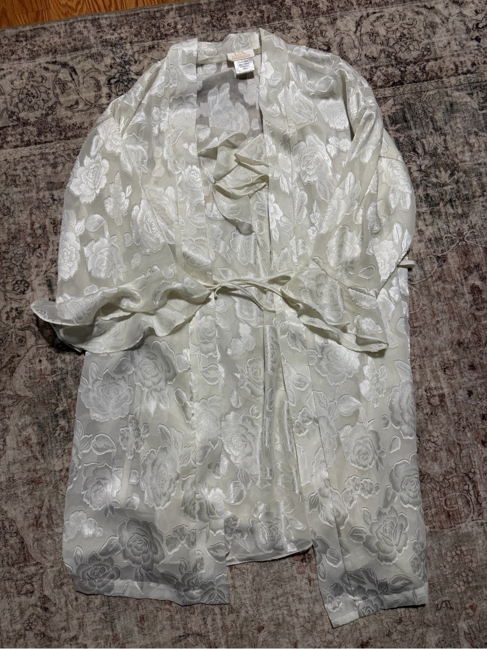 Vtg 90s Sheer Floral Jacquard Robe & Gown- Lightweight Wrap